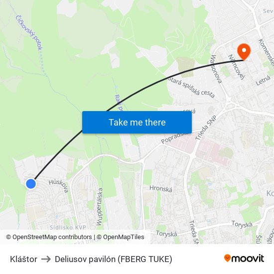 Kláštor to Deliusov pavilón (FBERG TUKE) map