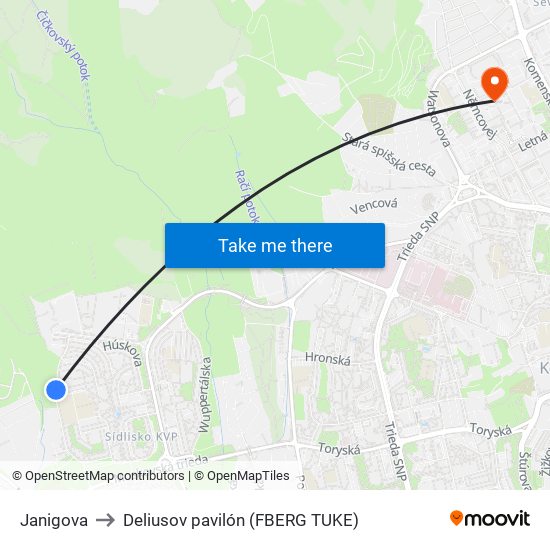 Janigova to Deliusov pavilón (FBERG TUKE) map