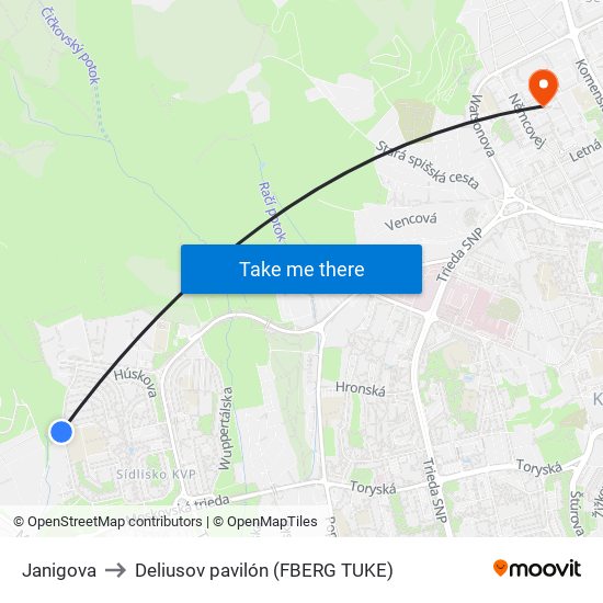 Janigova to Deliusov pavilón (FBERG TUKE) map