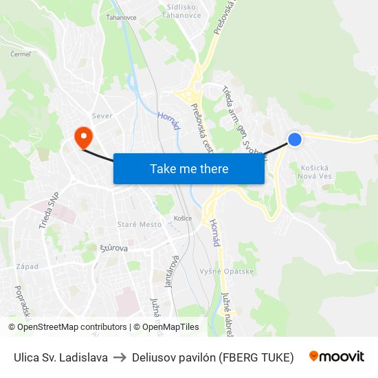 Ulica Sv. Ladislava to Deliusov pavilón (FBERG TUKE) map