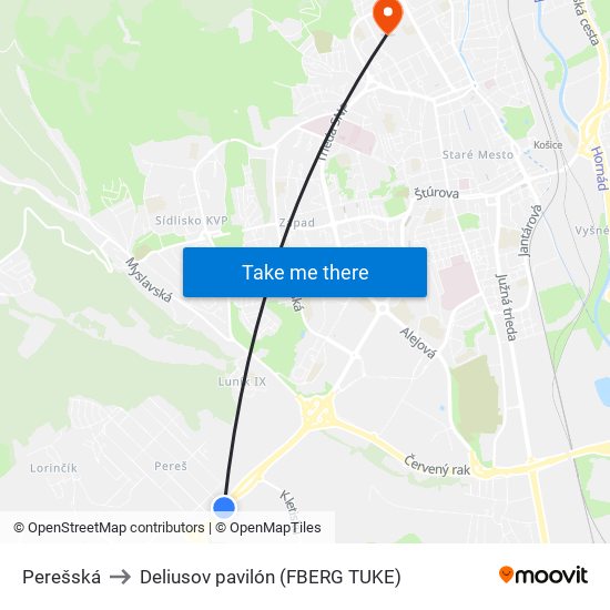 Perešská to Deliusov pavilón (FBERG TUKE) map