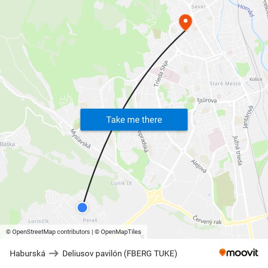 Haburská to Deliusov pavilón (FBERG TUKE) map