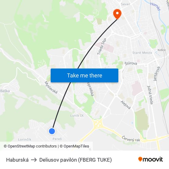 Haburská to Deliusov pavilón (FBERG TUKE) map
