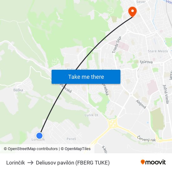Lorinčík to Deliusov pavilón (FBERG TUKE) map