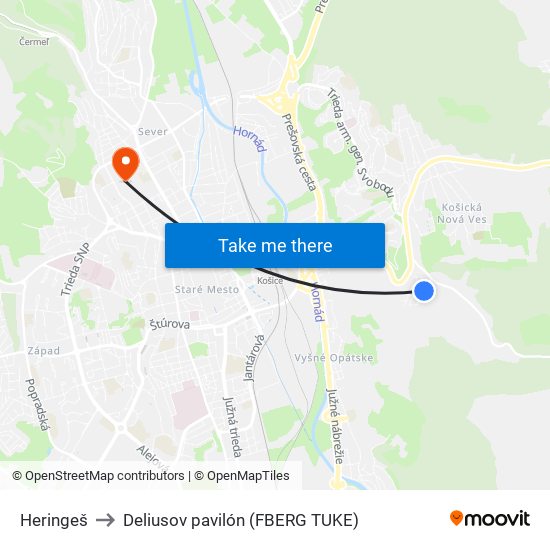Heringeš to Deliusov pavilón (FBERG TUKE) map