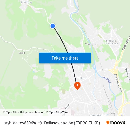 Vyhliadková Veža to Deliusov pavilón (FBERG TUKE) map