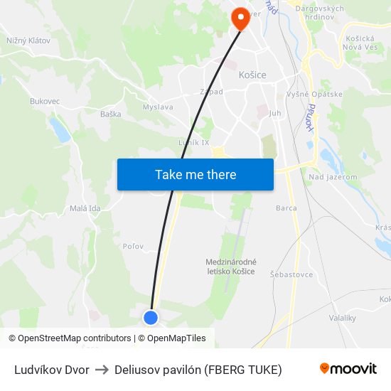 Ludvíkov Dvor to Deliusov pavilón (FBERG TUKE) map