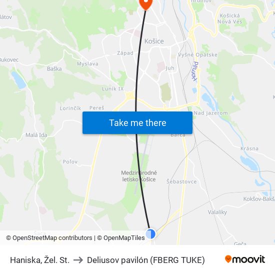 Haniska, Žel. St. to Deliusov pavilón (FBERG TUKE) map