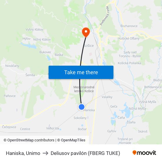 Haniska, Unimo to Deliusov pavilón (FBERG TUKE) map