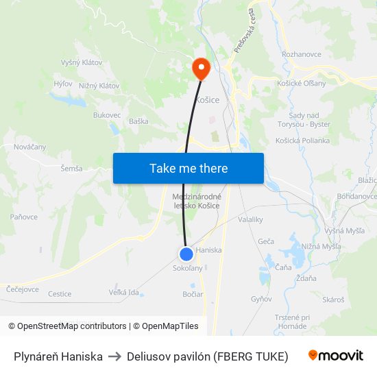 Plynáreň Haniska to Deliusov pavilón (FBERG TUKE) map