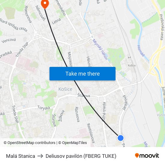 Malá Stanica to Deliusov pavilón (FBERG TUKE) map