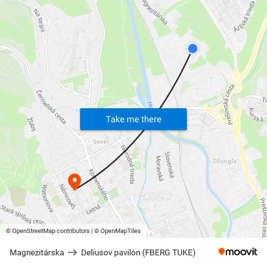 Magnezitárska to Deliusov pavilón (FBERG TUKE) map