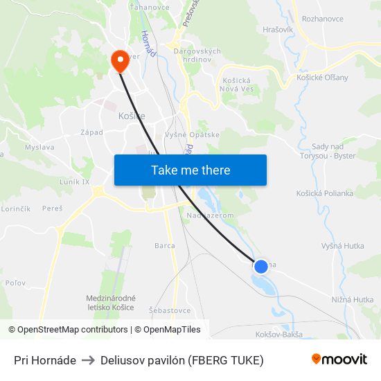 Pri Hornáde to Deliusov pavilón (FBERG TUKE) map