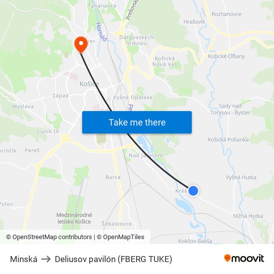 Minská to Deliusov pavilón (FBERG TUKE) map