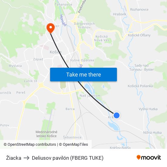 Žiacka to Deliusov pavilón (FBERG TUKE) map