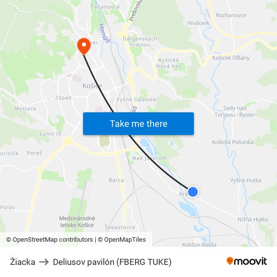 Žiacka to Deliusov pavilón (FBERG TUKE) map