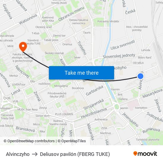 Alvinczyho to Deliusov pavilón (FBERG TUKE) map