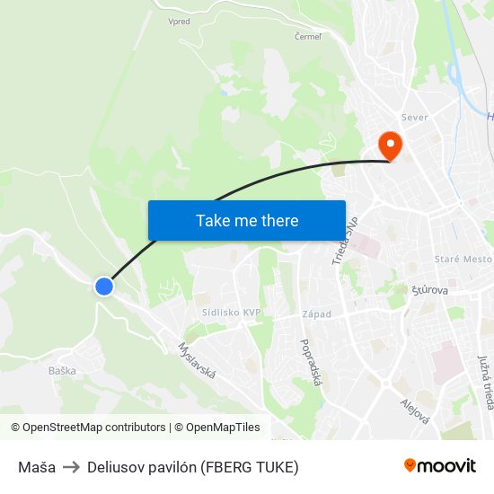 Maša to Deliusov pavilón (FBERG TUKE) map