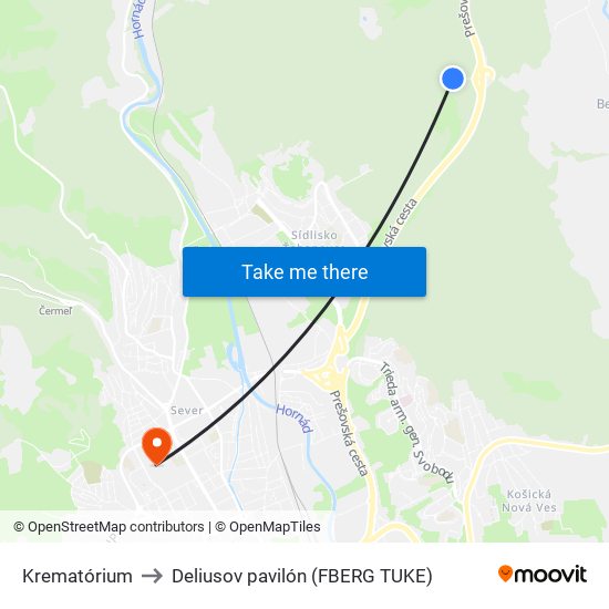 Krematórium to Deliusov pavilón (FBERG TUKE) map