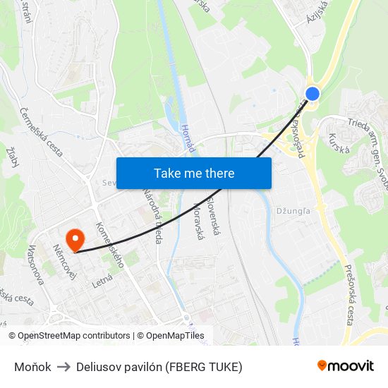 Moňok to Deliusov pavilón (FBERG TUKE) map