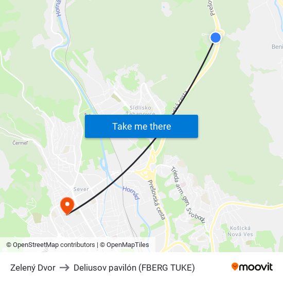 Zelený Dvor to Deliusov pavilón (FBERG TUKE) map