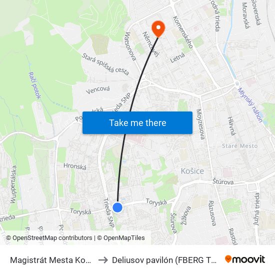 Magistrát Mesta Košice to Deliusov pavilón (FBERG TUKE) map