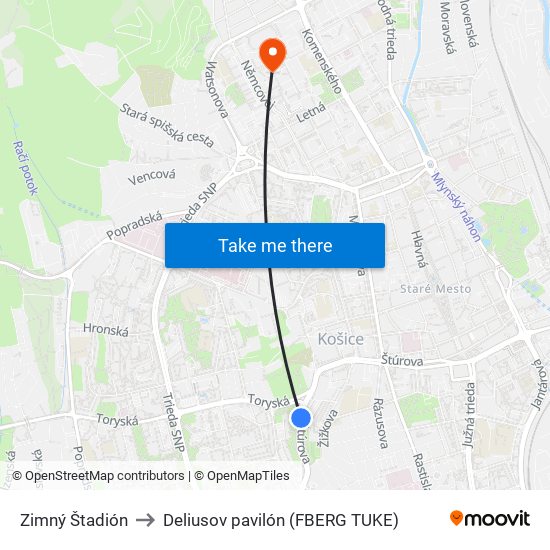 Zimný Štadión to Deliusov pavilón (FBERG TUKE) map