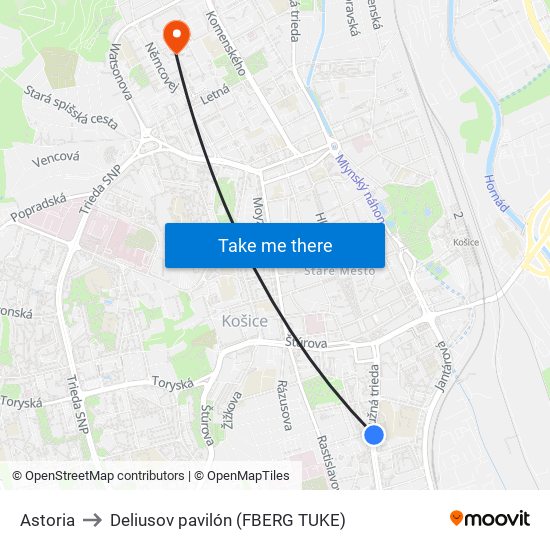 Astoria to Deliusov pavilón (FBERG TUKE) map