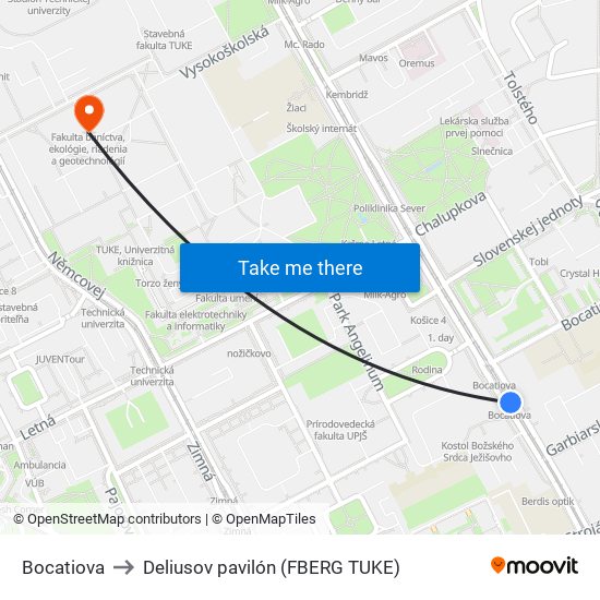 Bocatiova to Deliusov pavilón (FBERG TUKE) map