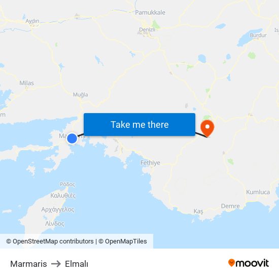 Marmaris to Elmalı map