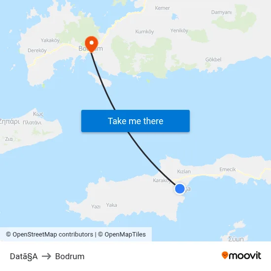 Datã§A to Bodrum map