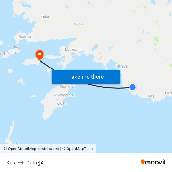 Kaş to Datã§A map