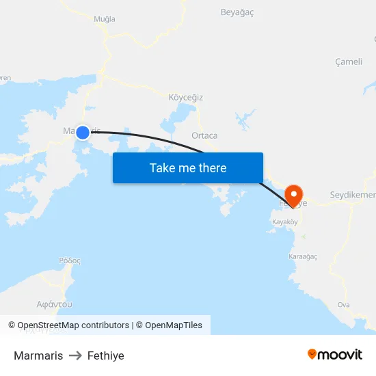 Marmaris to Fethiye map