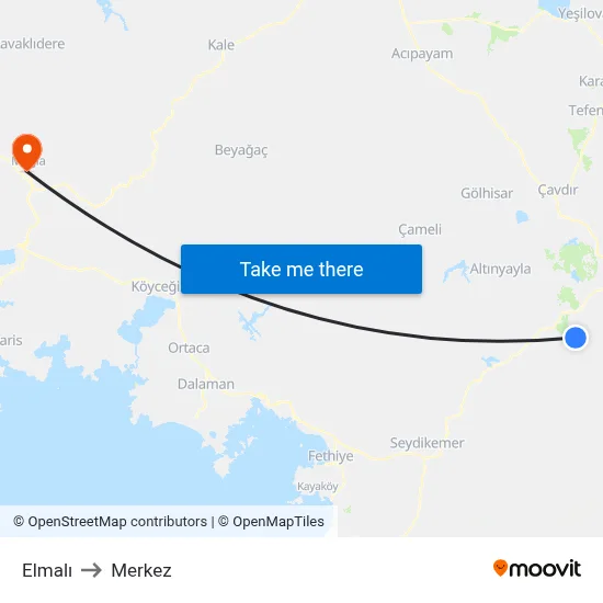 Elmalı to Merkez map