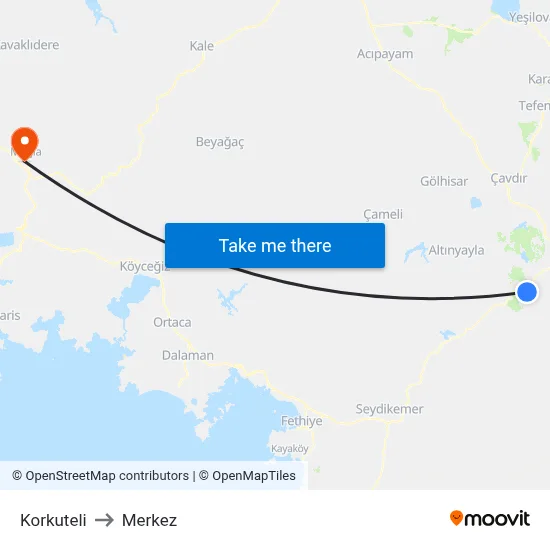 Korkuteli to Merkez map