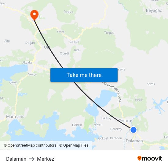 Dalaman to Merkez map
