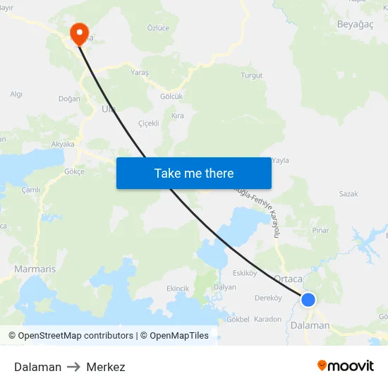 Dalaman to Merkez map
