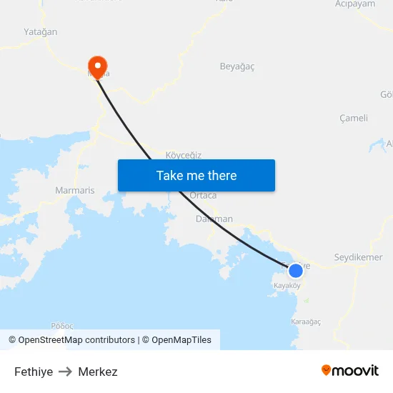 Fethiye to Merkez map