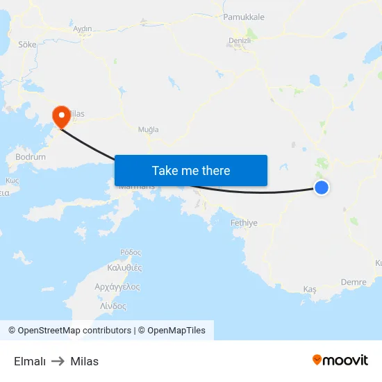 Elmalı to Milas map