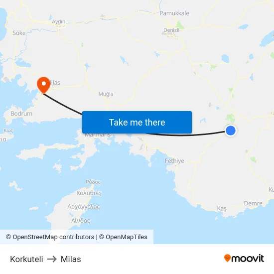 Korkuteli to Milas map