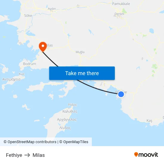 Fethiye to Milas map