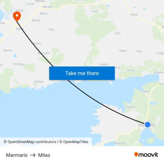 Marmaris to Milas map