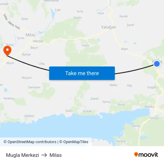 Mugla Merkezi to Milas map