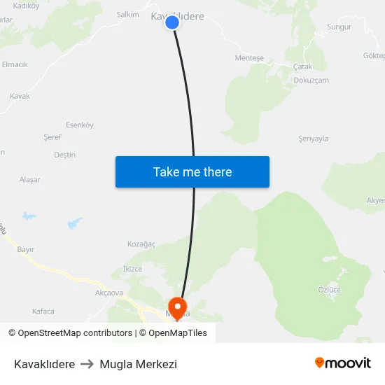 Kavaklıdere to Mugla Merkezi map
