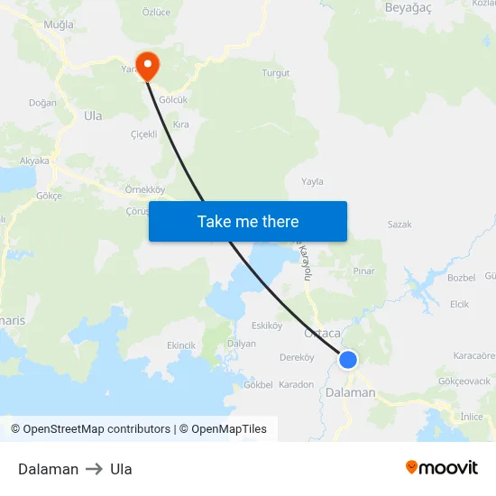 Dalaman to Ula map