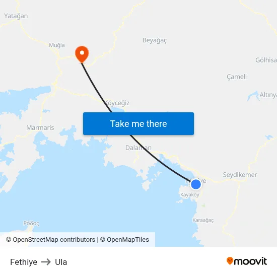 Fethiye to Ula map