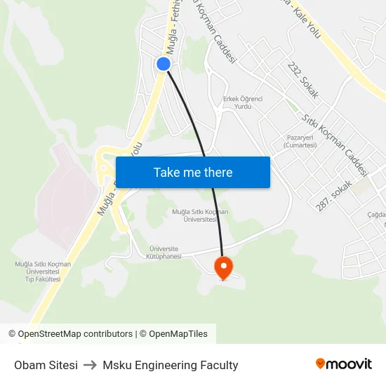 Obam Sitesi to Msku Engineering Faculty map