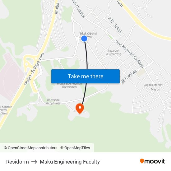 Residorm to Msku Engineering Faculty map