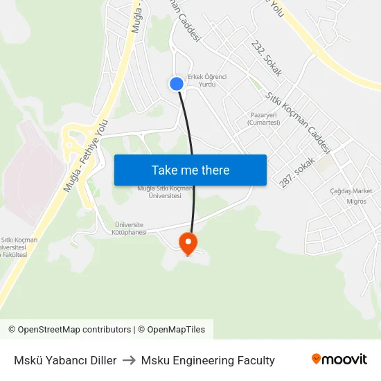 Mskü Yabancı Diller to Msku Engineering Faculty map