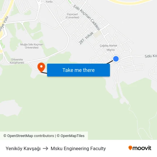 Yeniköy Kavşağı to Msku Engineering Faculty map